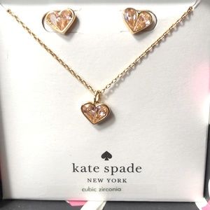 NWT KATE SPADE PINK “ROCK SOLID” PIERCED EARRINGS AND NECKLACE BOXED SET.🌸